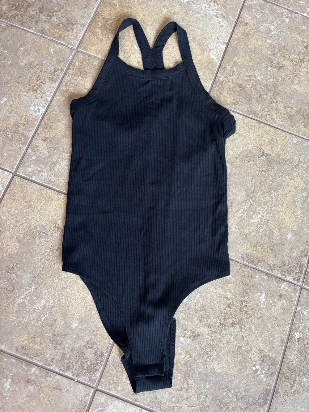 LOFT women’s size medium Black Ribbed One-Piece bodysuit with snaps racer back